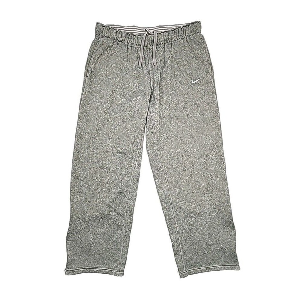 Nike Pants Therma Fit Women Sz Large Gray Wide Leg 28" Inseam Gym Elastic Waist